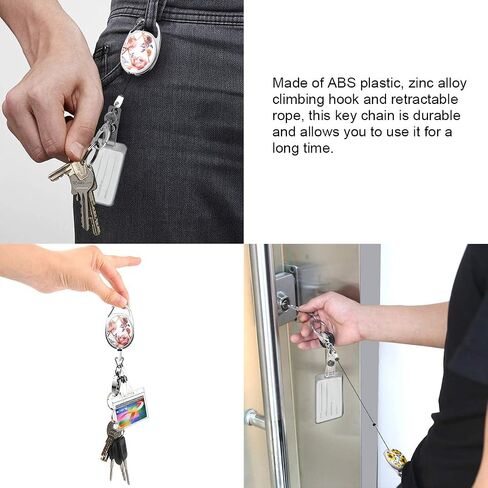 YoungRich 4PCS Retractable Badge Holders with Carabiner Alligator Clip Cute Floral Cactus Design Keychain Reel for Nurse Women 27 Inch Steel Wire Rope Key Ring Holder Heavy Duty 24 KG in Saudi Arabia
