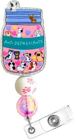 Antidepressants Single Badge Reel – Cute Design for Dog Moms, Retractable Clip for Nurses, Medical Staff, Hospitals, Clinics, and Work Accessories, Perfect Mental Health Awareness and Nurse Gift in Saudi Arabia