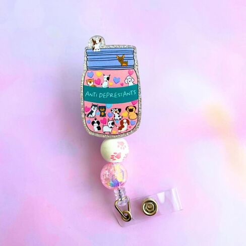 Antidepressants Single Badge Reel – Cute Design for Dog Moms, Retractable Clip for Nurses, Medical Staff, Hospitals, Clinics, and Work Accessories, Perfect Mental Health Awareness and Nurse Gift in Saudi Arabia