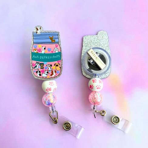 Antidepressants Single Badge Reel – Cute Design for Dog Moms, Retractable Clip for Nurses, Medical Staff, Hospitals, Clinics, and Work Accessories, Perfect Mental Health Awareness and Nurse Gift in Saudi Arabia