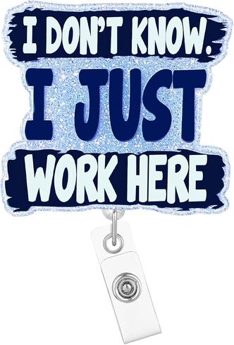 Funny Badge Reel Retractable Nurse Nursing I Don't Know I Just Work Here Badge Holder with ID Clip Accessories RN CNA Name Badge Clip Glitter Purple Acrylic Badge Reels Medical ID Card G1lf in Saudi Arabia