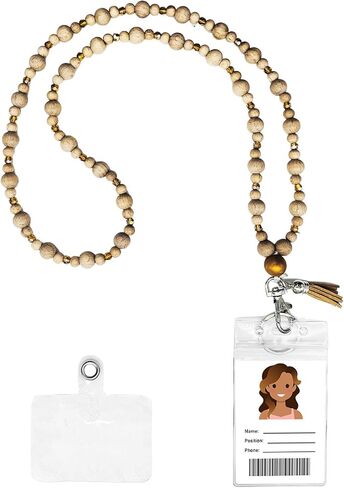 Lanyard for ID Badges and Keys - Wood Beaded Lanyards, Fashinable Holder, Necklace Chain Nurse Accessories Work Jewelry Keychain for Women, Super Soft & Comfortable, Teacher Gift (Macaron) in Kuwait
