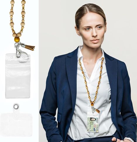 Lanyard for ID Badges and Keys - Wood Beaded Lanyards, Fashinable Holder, Necklace Chain Nurse Accessories Work Jewelry Keychain for Women, Super Soft & Comfortable, Teacher Gift (Macaron) in Kuwait
