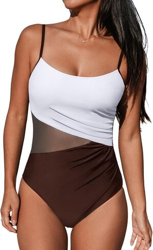 CUPSHE Women's One Piece Swimsuit Bathing Suit Scoop Neck Cutout Back Hook Color Block Mesh Swimwear in Saudi Arabia