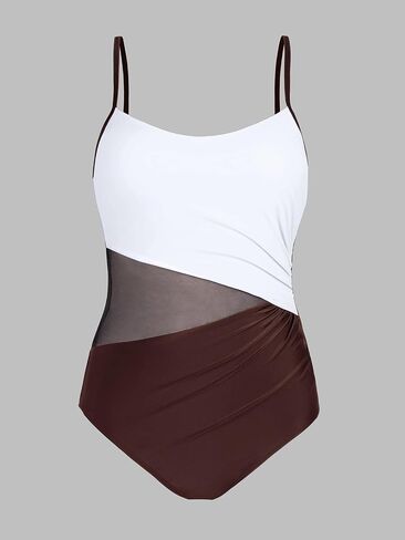 CUPSHE Women's One Piece Swimsuit Bathing Suit Scoop Neck Cutout Back Hook Color Block Mesh Swimwear in Saudi Arabia