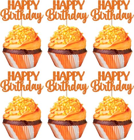 RSSTARXI 30 حزمة عيد ميلاد سعيد كب كيك أعلى الأقطار اللامعة دش الطفل HBD علامة كب كيك اختيارات للبنين فتيات أطفال عيد ميلاد ديكورات كعكة اللوازم البرتقالي in Kuwait