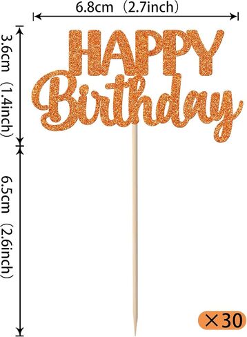 RSSTARXI 30 حزمة عيد ميلاد سعيد كب كيك أعلى الأقطار اللامعة دش الطفل HBD علامة كب كيك اختيارات للبنين فتيات أطفال عيد ميلاد ديكورات كعكة اللوازم البرتقالي in Kuwait