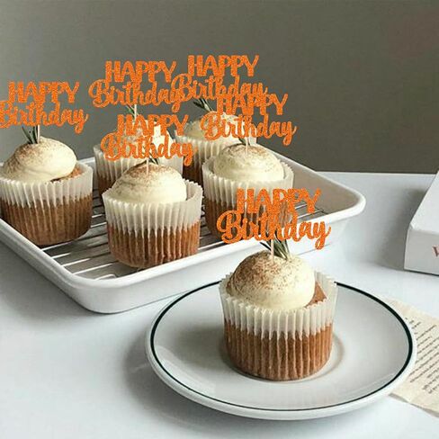 RSSTARXI 30 حزمة عيد ميلاد سعيد كب كيك أعلى الأقطار اللامعة دش الطفل HBD علامة كب كيك اختيارات للبنين فتيات أطفال عيد ميلاد ديكورات كعكة اللوازم البرتقالي in Kuwait