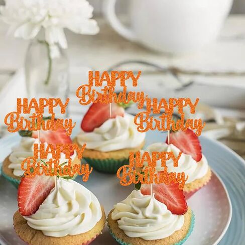 RSSTARXI 30 حزمة عيد ميلاد سعيد كب كيك أعلى الأقطار اللامعة دش الطفل HBD علامة كب كيك اختيارات للبنين فتيات أطفال عيد ميلاد ديكورات كعكة اللوازم البرتقالي in Kuwait