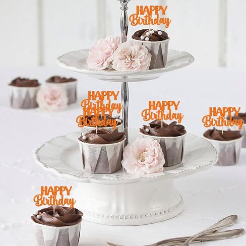 RSSTARXI 30 حزمة عيد ميلاد سعيد كب كيك أعلى الأقطار اللامعة دش الطفل HBD علامة كب كيك اختيارات للبنين فتيات أطفال عيد ميلاد ديكورات كعكة اللوازم البرتقالي in Kuwait