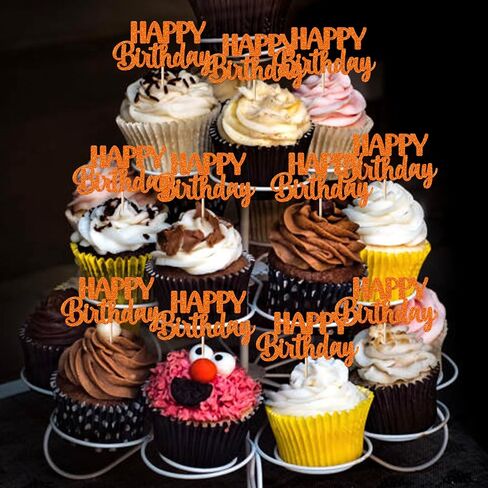 RSSTARXI 30 حزمة عيد ميلاد سعيد كب كيك أعلى الأقطار اللامعة دش الطفل HBD علامة كب كيك اختيارات للبنين فتيات أطفال عيد ميلاد ديكورات كعكة اللوازم البرتقالي in Kuwait