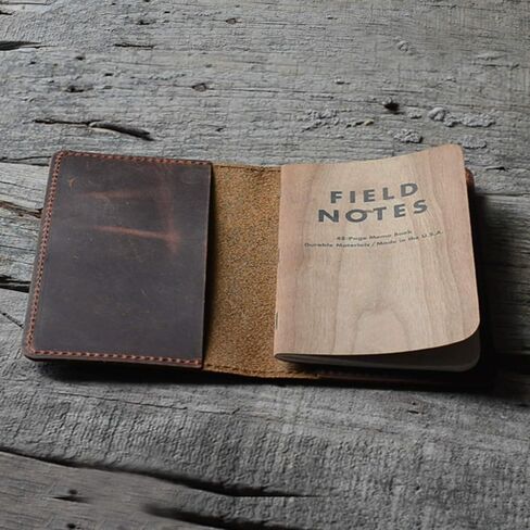 JJNUSA Handmade Vintage Genuine Leather Slim Leather Journal Cover for 3.5" X 5.5" Field Notes Moleskine Cahier Cover Travel Notebooks Wallets for Men Women (Darkbrown) in Kuwait