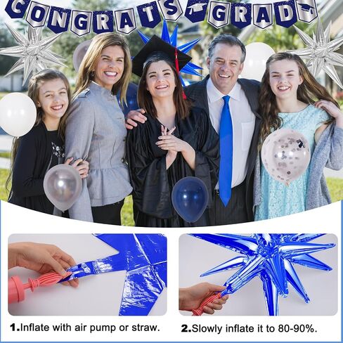 Graduation Decorations 2025 Blue, Graduation Party Decorations Class of 2025 Congrats Grad Banner, Tablecloth Star Foil Balloons Grad Backdrop for High School 2025 College Grad Party Supplies in Saudi Arabia