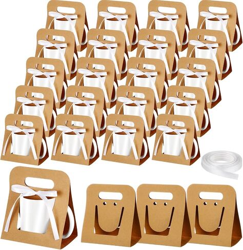 24 Pack Mug Boxes for Gifts 11 oz Coffee Mug Gift Boxes with 1 Roll Ribbon Sublimation Cups Packaging Bags for Sublimation Coffee Cups Blanks Wrapping(White) in Kuwait