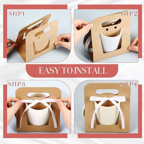 24 Pack Mug Boxes for Gifts 11 oz Coffee Mug Gift Boxes with 1 Roll Ribbon Sublimation Cups Packaging Bags for Sublimation Coffee Cups Blanks Wrapping(White) in Kuwait