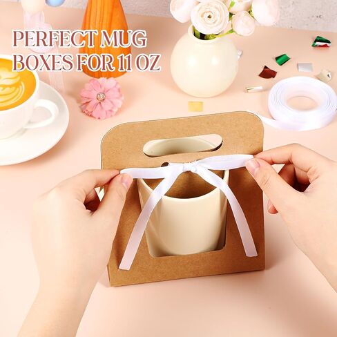 24 Pack Mug Boxes for Gifts 11 oz Coffee Mug Gift Boxes with 1 Roll Ribbon Sublimation Cups Packaging Bags for Sublimation Coffee Cups Blanks Wrapping(White) in Kuwait