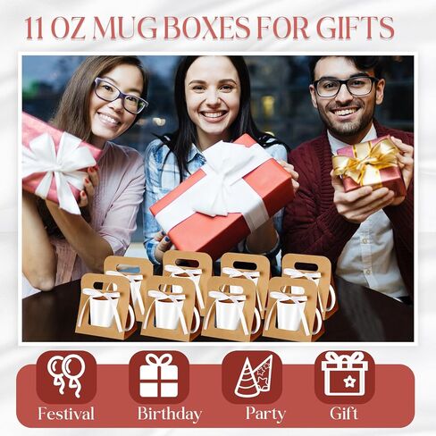 24 Pack Mug Boxes for Gifts 11 oz Coffee Mug Gift Boxes with 1 Roll Ribbon Sublimation Cups Packaging Bags for Sublimation Coffee Cups Blanks Wrapping(White) in Kuwait