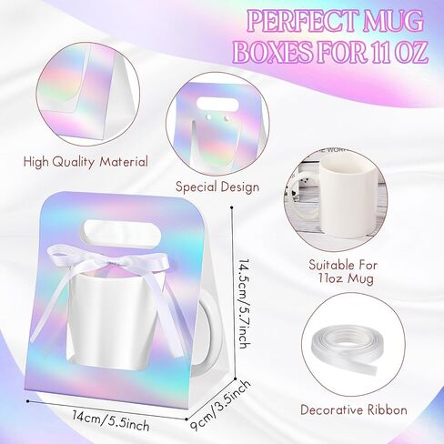 24 Pack Mug Boxes for Gifts 11 oz Coffee Mug Gift Boxes with 1 Roll Ribbon Sublimation Cups Packaging Bags for Sublimation Coffee Cups Blanks Wrapping(White) in Kuwait