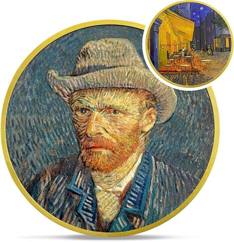 Artsy Cafe Terrace at Night Coin - Vincent Van Gogh Art Commemorative Coins - Van Gogh Paintings Prints Decor Pictures Chips and Medallions - Van Gogh Gifts for Men Women Kids in Saudi Arabia