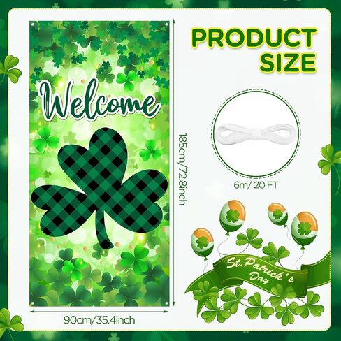 St Patrick's Day Door Cover Decorations Welcome St. Patrick's Day Hat Door Banner Green Shamrock Porch Sign Banner Saint Patricks Day Front Door Banner for St. Patricks Day Holiday Party Supplies in Saudi Arabia
