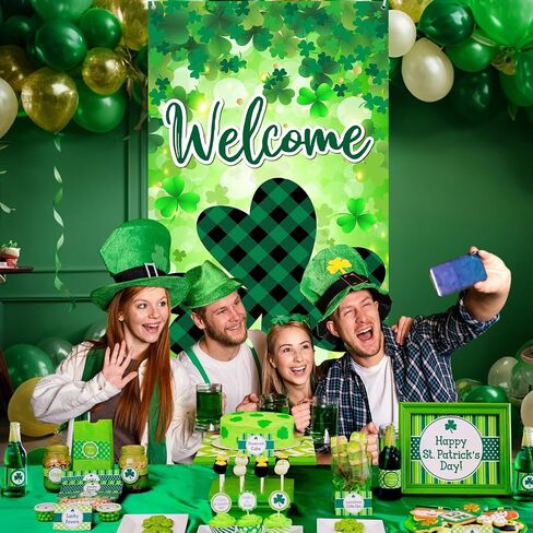 St Patrick's Day Door Cover Decorations Welcome St. Patrick's Day Hat Door Banner Green Shamrock Porch Sign Banner Saint Patricks Day Front Door Banner for St. Patricks Day Holiday Party Supplies in Saudi Arabia