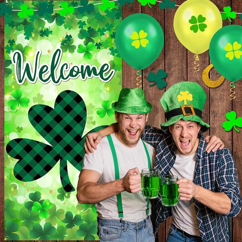 St Patrick's Day Door Cover Decorations Welcome St. Patrick's Day Hat Door Banner Green Shamrock Porch Sign Banner Saint Patricks Day Front Door Banner for St. Patricks Day Holiday Party Supplies in Saudi Arabia