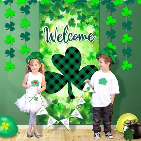 St Patrick's Day Door Cover Decorations Welcome St. Patrick's Day Hat Door Banner Green Shamrock Porch Sign Banner Saint Patricks Day Front Door Banner for St. Patricks Day Holiday Party Supplies in Saudi Arabia
