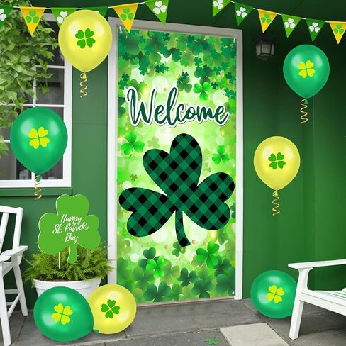 St Patrick's Day Door Cover Decorations Welcome St. Patrick's Day Hat Door Banner Green Shamrock Porch Sign Banner Saint Patricks Day Front Door Banner for St. Patricks Day Holiday Party Supplies in Saudi Arabia