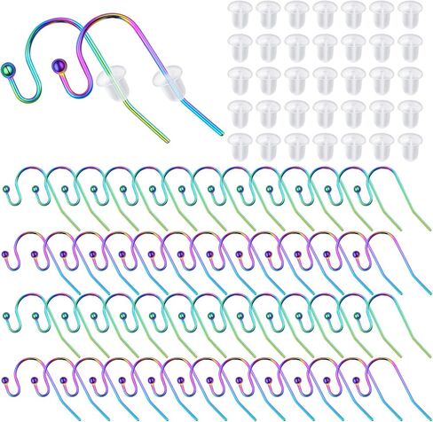 50pcs Rainbow Color Hypoallergenic Earring Hooks Stainless Steel French Ball Dot Earwires Hooks with 50pcs Clear Earring Backs Dangle Earring Findings for DIY Jewelry Making in Saudi Arabia