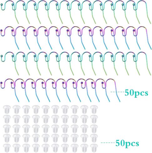 50pcs Rainbow Color Hypoallergenic Earring Hooks Stainless Steel French Ball Dot Earwires Hooks with 50pcs Clear Earring Backs Dangle Earring Findings for DIY Jewelry Making in Saudi Arabia