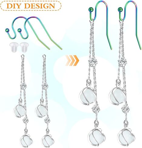 50pcs Rainbow Color Hypoallergenic Earring Hooks Stainless Steel French Ball Dot Earwires Hooks with 50pcs Clear Earring Backs Dangle Earring Findings for DIY Jewelry Making in Saudi Arabia