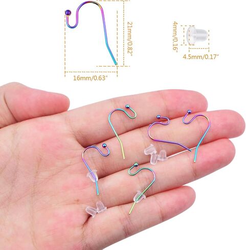 50pcs Rainbow Color Hypoallergenic Earring Hooks Stainless Steel French Ball Dot Earwires Hooks with 50pcs Clear Earring Backs Dangle Earring Findings for DIY Jewelry Making in Saudi Arabia