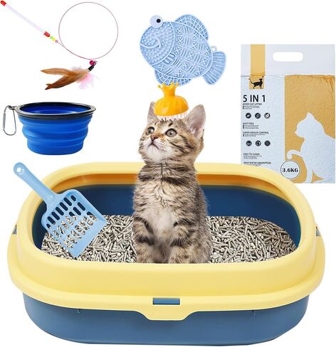 SUHACO 6 PCS KITTEN BOX BOX KIT مع القمامة القمامة والضخامة القمامة دعابة عصا لعق فرشاة حمام الحمام 6 في 1 قطب القمامة (الوردي) in Kuwait