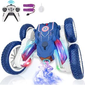Remote Control Car, RC Stunt Car with Spray Effect & LED Words, 360°Flip Double Sided 4WD Off-Road RC Car for Kids, Remote Control Car for Boys 4-7,8-12, Toys for Boys 5-7,8-12,Gift for Boys Girls