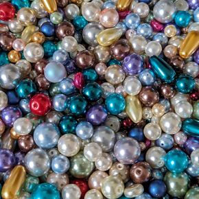 Crystal Pearl Beads Mixed Shapes (Round, ronelle, Teardrop), Mixed Size (4-15mm), Mixed Colors. Sold per Package of 50, Small