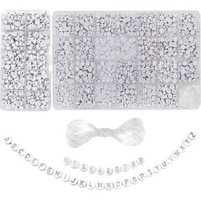 TOAOB 1940PCS Letter Beads 4x7mm Acrylic Round alphabet حبات للأساور الفضية حبات القلب مع سلسلة لصنع المجوهرات Make Friends