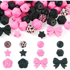 Beadthoven 65pcs الفراشة حبات بؤرية السيليكون لأساور الأقلام الوردي الأبيض 15 مم مستديرة حبات مطاطية سيليكون طقم الزجاج راينستون فاصل لصالح المجوهر