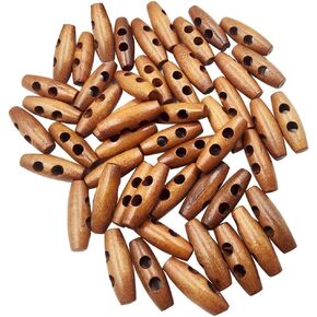 Wood Toggle Buttons, 50Pcs Horn Toggle Dark Brown Wooden Buttons for Sewing Craft Sew- On Toggles Closure for Sewing Clothing Craft DIY Accessories Wooden Big Hole Buttons
