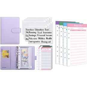 Skydue 60pcs ملاءات ميزانية التتبع المصاريف ومبيعات حزمة موثق الميزانية الجلدية A6 PU