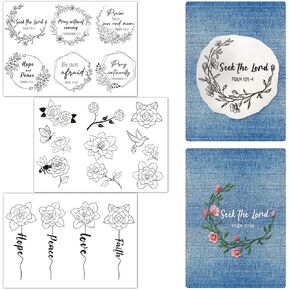 Rngmsi Water Soluble Embroidery Patterns - 3 Sheets Flower Stick and Stitch Embroidery Designs, Camelia Inspirational Theme Wash Away Transfer Paper Stabilizers for Hand Sewing, DIY Clothing, Pillows