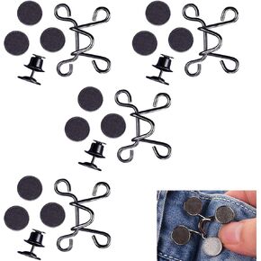 4-Pack Pant Waist Tightener – No Sewing and No Tool Pants Tightening Clips, Jean Buttons for Loose Jeans, Adjustable Waist Tightener Pins for Pants, Jeans, Skirts, Black Metal Buttons