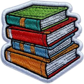 كومة من الكتب تصحيح ، حجم 3 بوصات الحديد على محبي الكتب بقع التطريز للقبعات سراويل الجينز ، DIY خياطة على بقع ، بقع النسيج ، عودة إلى المدارس ، هدية لعشاق الكتب