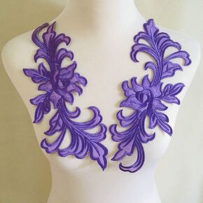 4Pcs Big Flower Iron on Embroidered Appliques Patch Embroidered Lace Fabric Ribbon Trim Neckline Collar (Hot Pink C)