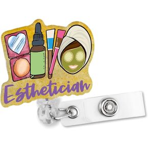 بكرات شارة بريق قابلة للسحب مع مقطع التمساح ، حامل شارة مضحكة لأخصائي العناية بالبشرة ، رعاية مستحضرات التجميل ، هدايا تقدير تجميل التجميل ، الهدايا التجميلية للنساء