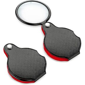 10X Small Pocket Magnifier Glass, Mini Folding Magnifying Lenses with Rotating Protective Leather Sheath for Seniors Reading, Inspection, Kids for Exploration, Elders Gift, 2 3/8'' Lens Size