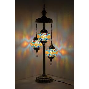 Turkish Moroccan Floor Lamp 3 Big Mosaic Glass Globes Vintage Bohemian Tiffany Style Decorative DIY Floor Lamp Kit for Living Room (Colorful)