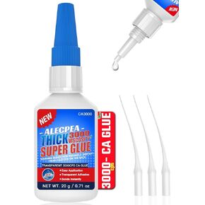 20g Thick CA Glue (3000 CPS), Instant Clear Cyanoacrylate Glue for Wood, Glass, Metal, Paper, Leather, Plastic, Ceramic, Rubber, Jewelry, Woodworking, Hobby Models, and Craft Project