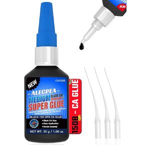 30g Black Medium CA Glue (150 CPS), Premium Cyanoacrylate Super Glue for Wood, Glass, Metal, Paper, Leather, Plastic, Ceramic, Rubber, Jewelry, Woodworking, Hobby Models, and Craft Project
