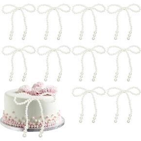 12 PCS Pearl Bow Cake Toppers Bowknot Decortations Decortations Pearl Bows Cupcake Topcake Powknot Cake Decorations for Bow Prosed Bridal Duffernid