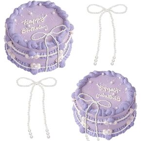 2/4 Pack Luxury Pearl Bow Cake Ornaments Oversized Pearl Bow Large Size Pearl Bowknot Cake Decorations for Birthday Party Cake Toppers Elegant Wedding & Baby Shower Supplies (2, White)